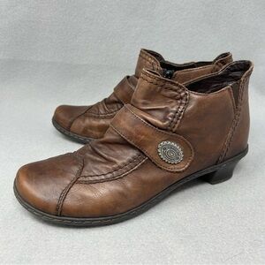 RIEKER Brown Leather Booties Accent Buckle Women’s Size EU 38/US 7-7.5